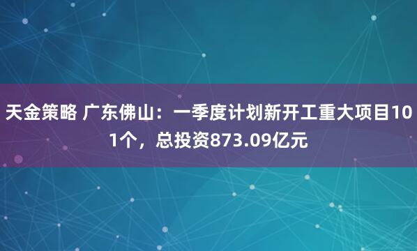 天金策略 广东佛山：一季度计划新开工重大项目101个，总投资873.09亿元